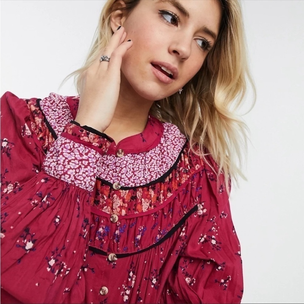 Free People Paloma Printed Floral Button Down Longsleeve Top